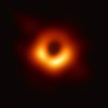 The Event Horizon Telescope image of the M87 black hole. The black hole's powerful gravity bends the light of stars and gas behind the black hole, forming the bright glow. [Credit: Event Horizon Telescope]